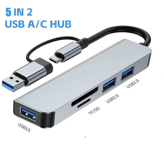 Type C HUB USB HUB USB 3.0 USB 2.0 TF / SD 5 Port Multi Splitter OTG for Lenovo HUAWEI Xiaomi Aluminum Alloy USB 3.0 Hub for PC